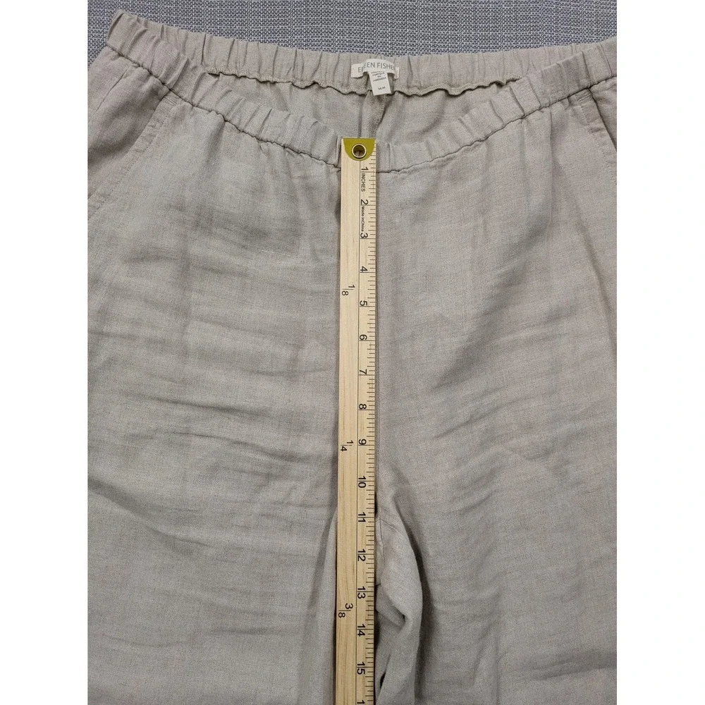 Eileen Fisher Pants Womens M Beige Linen Ankle Elastic Waist Pockets Relaxed Fit